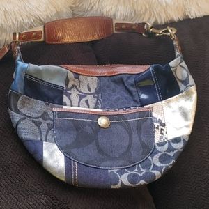 Coach Blue Denim Patchwork Hobo Shoulder Bag Purse
